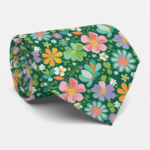 Pastel Wildflowers In Pink Purple Orange And Green Tie