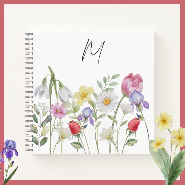 Pastel Wildflowers Meadow Trendy Sketch Custom  Notebook (Creator Uploaded)
