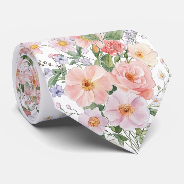 Pastel wildflowers neck tie (Rolled)