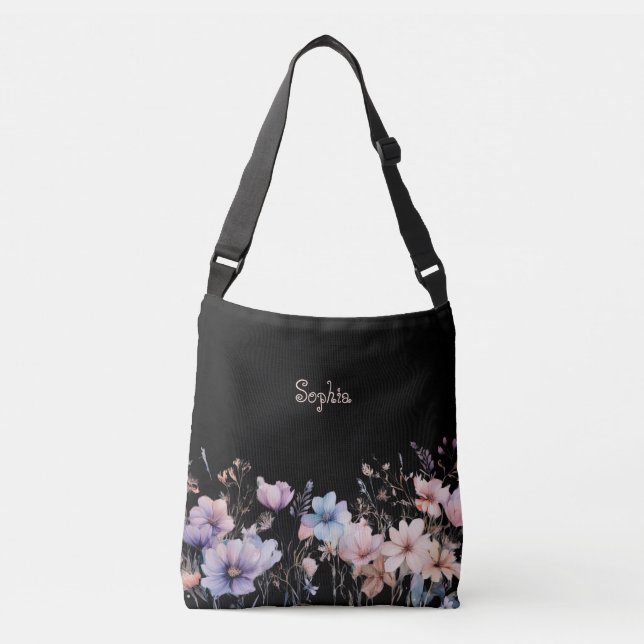 Pastel Wildflowers Spring Personalise Gradient Crossbody Bag (Front)