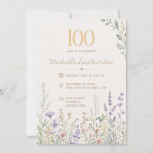 Pastel Wildflowers Women's Garden 100th Birthday Invitation