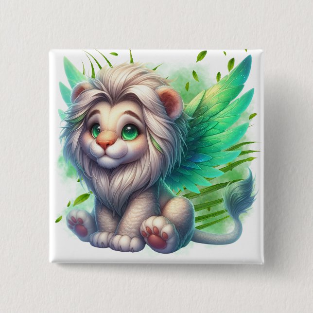Pastel Winged Lion Cub 15 Cm Square Badge (Front)