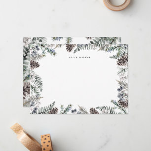 Pastel Winter Greenery Elegant Monogram Note Card