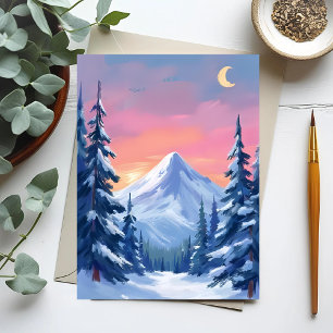 Pastel Winter Mountain Watercolor Landscape Postcard