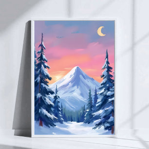 Pastel Winter Mountain Watercolor Landscape Poster