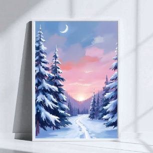Pastel Winter Sunset   Nature Painting Watercolor Poster