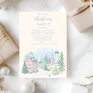 Pastel Winter Village Christmas Invitation