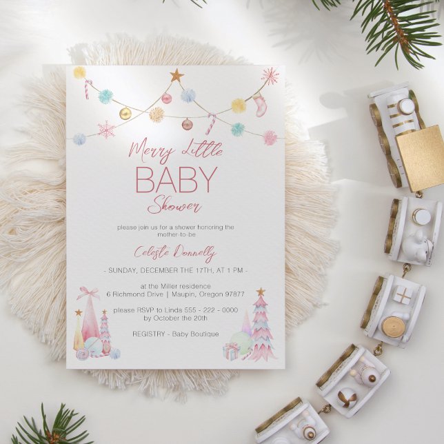 Pastel Winter Wonderland Merry Little Baby Shower Invitation (Creator Uploaded)