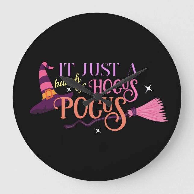 Pastel Witch Hocus Pocus Halloween Hat Broomstick Large Clock (Front)