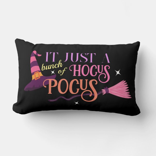 Pastel Witch Hocus Pocus Halloween Hat Broomstick Lumbar Cushion (Front)