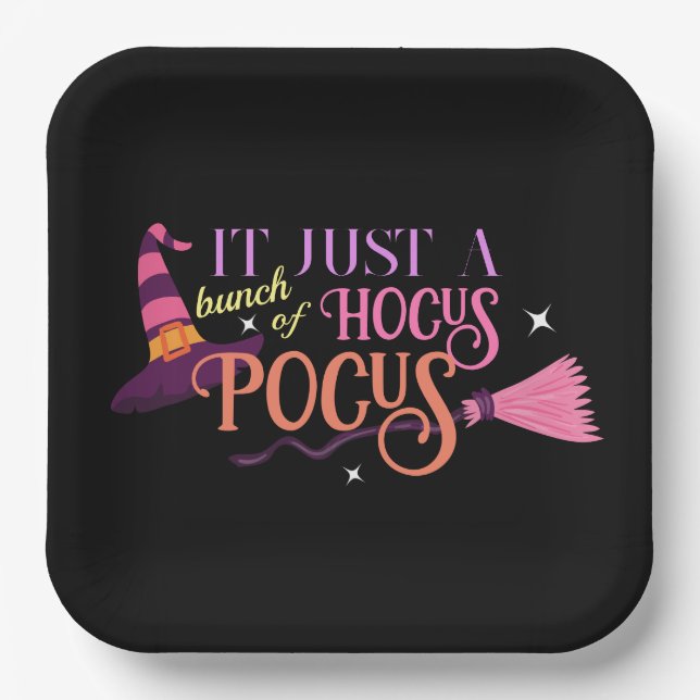 Pastel Witch Hocus Pocus Halloween Hat Broomstick Paper Plate (Front)