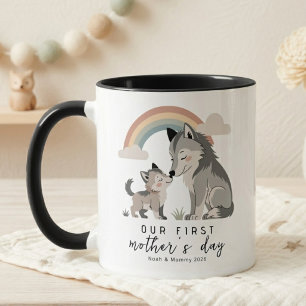 Pastel Wolf Mum and Pup First Mother’s Day Rainbow Mug