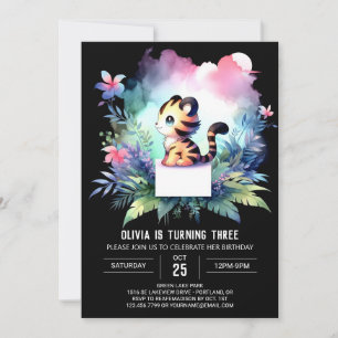 Pastel Woodland Tiger Birthday Invitation