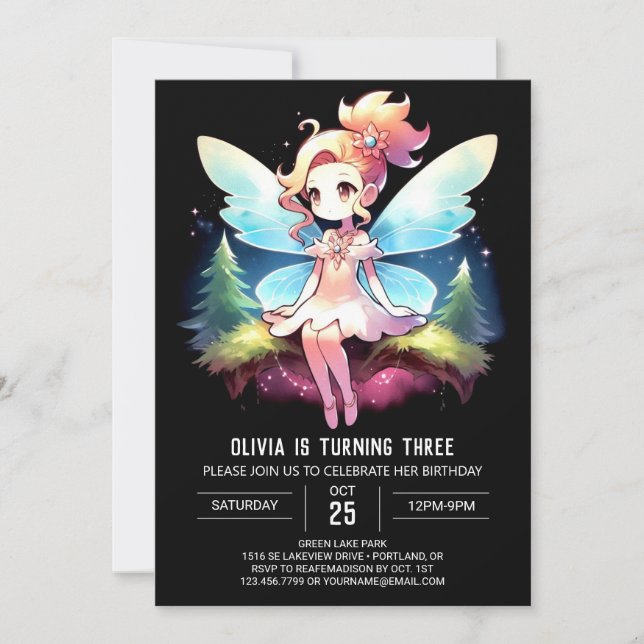 Pastel Woods Fairy Birthday Invitation (Front)