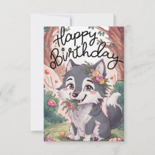 Pastel Woods Wolf Digital Birthday Card