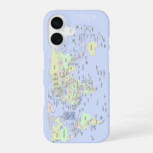 Pastel World Map – Personalised iPhone 16 Case
