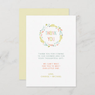 Pastel Wreath baby shower thank you note