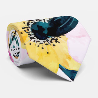 Pastel yellow and Blue Flower Tie