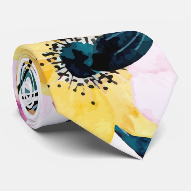 Pastel yellow and Blue Flower Tie (Rolled)