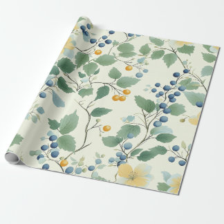 Pastel Yellow and Green Botanical Vine Pattern Wrapping Paper