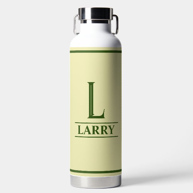 Pastel Yellow and Hunter Green Monogrammed  Water Bottle (Front)