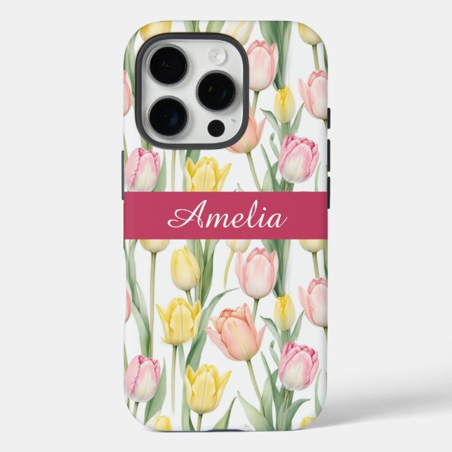 Pastel Yellow and Pink Tulips Case-Mate iPhone Case (Back)