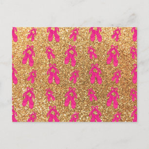 Pastel yellow ballet slippers glitter pattern postcard