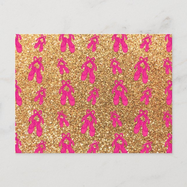 Pastel yellow ballet slippers glitter pattern postcard (Front)