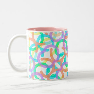 Pastel Yellow Blue Pink Abstract Art Happy Vibes Two-Tone Coffee Mug