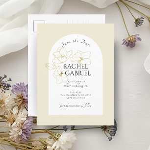 Pastel Yellow   Boho Arch Gold Floral Wedding  Postcard