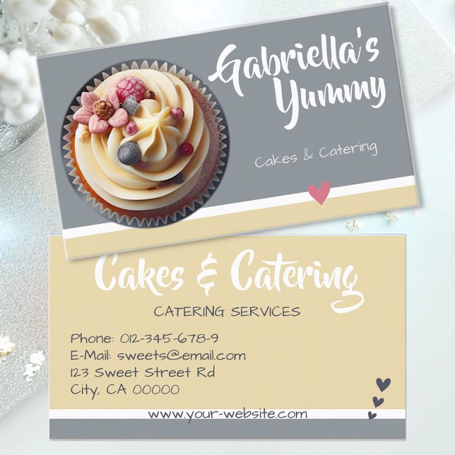 Pastel Yellow Cupcake Cake Photo Template Sweet Business Card (Creator Uploaded)