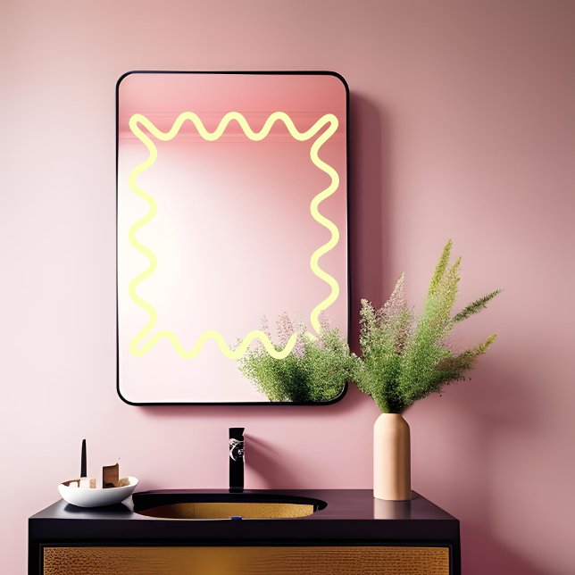Pastel Yellow Cute Wavy Line Rectangle Mirror (Creator Uploaded)