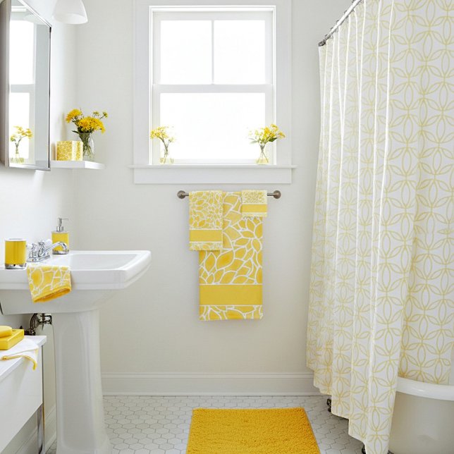 Pastel yellow dahlias bath towel set (Creator Uploaded)