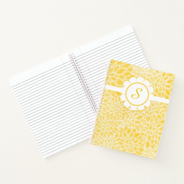 Pastel yellow dahlias monogram notebook (Inside)