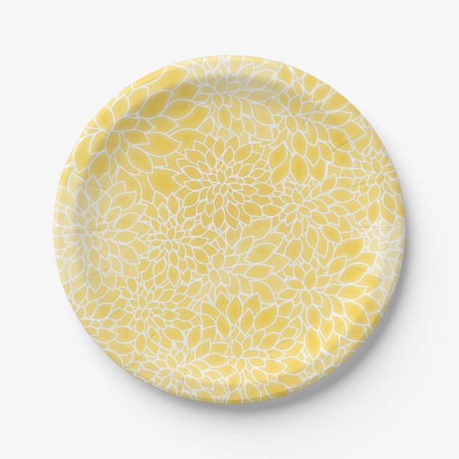 Pastel yellow dahlias paper plate (Front)