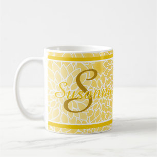 Pastel yellow dahlias personalised coffee mug