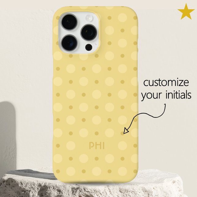 Pastel Yellow Dots Pattern Custom Name Initials Case-Mate iPhone Case (Creator Uploaded)