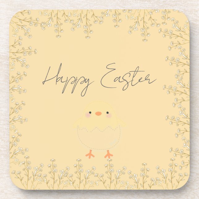 Pastel Yellow Easter Coasters - Personalised (Front)
