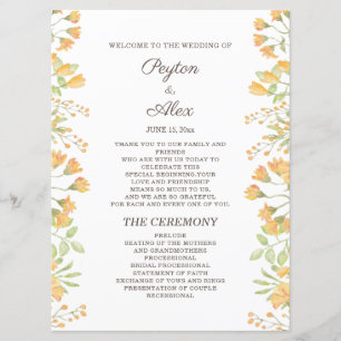 Pastel Yellow Floral 2-Sided Wedding Program 