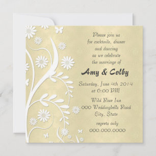 Pastel Yellow Floral Damask Wedding Reception Invitation