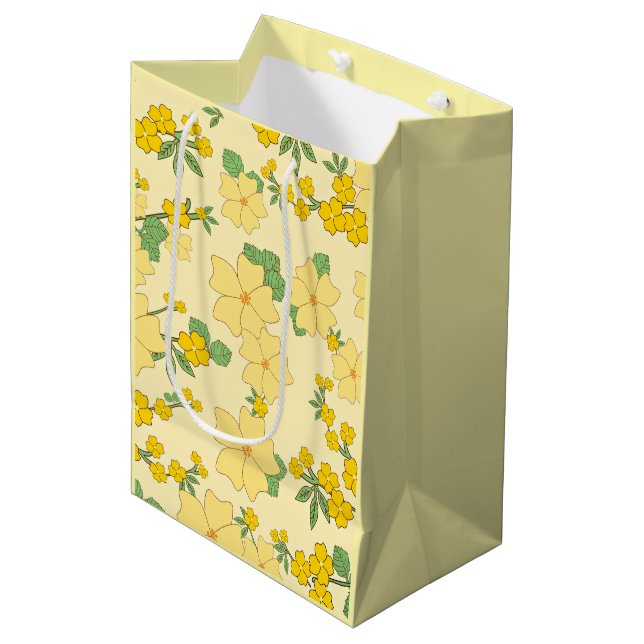 Pastel Yellow Floral Pattern Medium Gift Bag (Front Angled)