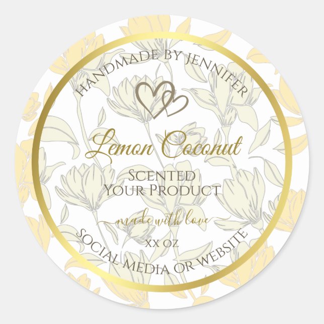 Pastel Yellow Floral with Gold Frame Product Label (Front)