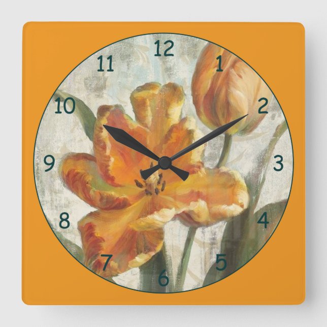 Pastel Yellow Flower Square Wall Clock (Front)