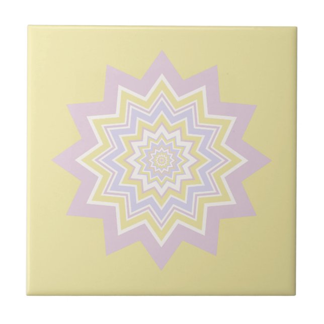 Pastel yellow geometric ceramic tile (Front)