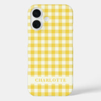 Pastel Yellow Gingham Buffalo Check Plaid Name  