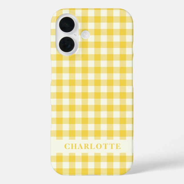 Pastel Yellow Gingham Buffalo Check Plaid Name   Case-Mate iPhone Case (Back)