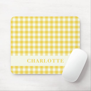 Pastel Yellow Gingham Buffalo Check Plaid Name  Mouse Pad