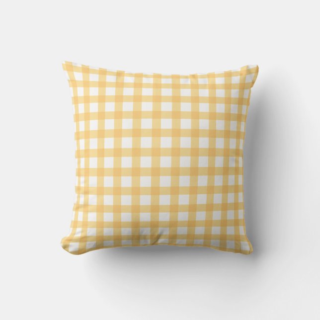 Pastel Yellow Gingham Check Pattern Cushion (Front)