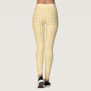 Pastel Yellow Gingham Check Pattern Leggings