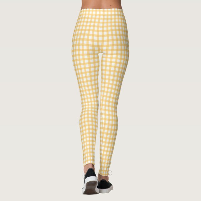 Pastel Yellow Gingham Check Pattern Leggings (Back)